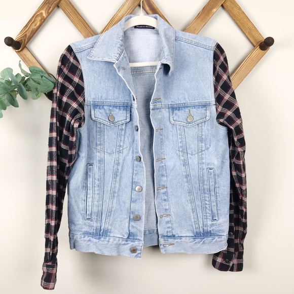 Brandy Melville Jackets & Blazers - Brandy Melville | Flannel Sleeve Denim Jacket